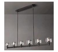 Aioneer Modern Copper Crystal Pendant Light Long Home Deco Kitchen Island Dining Table Hanging Lamp Minimalist-Black-Warm_L182CM 6S