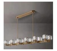 Aioneer Modern Copper Crystal Pendant Light Long Home Deco Kitchen Island Dining Table Hanging Lamp Minimalist-Gold-Warm_L182CM 12S