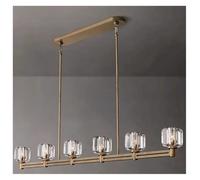 Aioneer Modern Copper Crystal Pendant Light Long Home Deco Kitchen Island Dining Table Hanging Lamp Minimalist-Gold-Warm_L182CM 6S