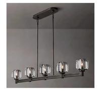 Aioneer Modern Copper Crystal Pendant Light Long Home Deco Kitchen Island Dining Table Hanging Lamp Minimalist-Black-White_L137CM 5S