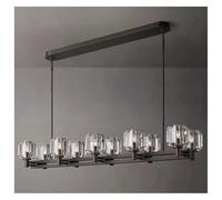 Aioneer Modern Copper Crystal Pendant Light Long Home Deco Kitchen Island Dining Table Hanging Lamp Minimalist-Black-Warm_L137CM 10S