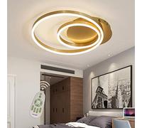 Aioneer Modern Dimmable Ceiling Lights Flush Mount with Remote Control 2 Ring Lamp Acrylic Shade Chandelier for Bedroom Living Dining Room Brown 45W Round Design Ideal for Lounge-Gold-35W L45*W40cm