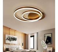 Aioneer Modern Dimmable Ceiling Lights Flush Mount with Remote Control 2 Ring Lamp Acrylic Shade Chandelier for Bedroom Living Dining Room Brown 45W Round Design Ideal for Lounge-Brown-45W L55*W50cm