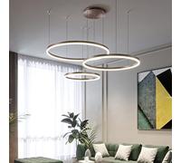 Aioneer Modern Dimmable Pendant Lamp with Remote Control Height Adjustable Metal Ring Design Ideal for Dining Table Kitchen Island Bar Living Room Stylish Black Ceiling Light Fix-Brown-3 Rounds