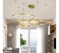 Aioneer Modern Dimmable Pendant Lamp with Remote Control Height Adjustable Metal Ring Design Ideal for Dining Table Kitchen Island Bar Living Room Stylish Black Ceiling Light Fix-Gold-3 Rounds
