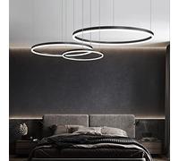 Aioneer Modern Dimmable Ring Pendant Light with Remote Control Adjustable Height Chandelier for Living Room Bedroom Dining Room Stylish Hanging Lamp in Gold 40Cm-Black-40+60+80