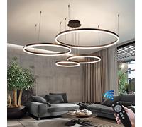 Aioneer Modern Dimmable Ring Pendant Light with Remote Control Adjustable Height Chandelier for Living Room Bedroom Dining Room Stylish Hanging Lamp in Gold 40Cm-Brown-40+60+80+100