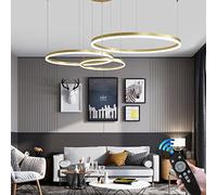 Aioneer Modern Dimmable Ring Pendant Light with Remote Control Adjustable Height Chandelier for Living Room Bedroom Dining Room Stylish Hanging Lamp in Gold 40Cm-Gold-60+80+100