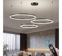 Aioneer Modern Dimmable Ring Pendant Light with Remote Control Adjustable Height Chandelier for Living Room Bedroom Dining Room Stylish Hanging Lamp in Gold 40Cm-Black-60+80+100