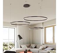 Aioneer Modern Dimmable Ring Pendant Light with Remote Control Adjustable Height Chandelier for Living Room Bedroom Dining Room Stylish Hanging Lamp in Gold 40Cm-Brown-40+60+80