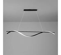 Aioneer Modern LED Ceiling Chandeliers, Linear Metal Pendant Light, Long Strip Kitchen Island Hanging Lamp, Minimalist Above Dining Table Suspension Lights, Black Wrought Iron Dr-Tricolor Light