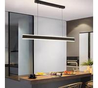 Aioneer Modern Linear Pendant Lamp with Remote Control Adjustable Height And Dimmable Chandelier for Dining Table And Living Room Black 100Cm-Black-L80cm