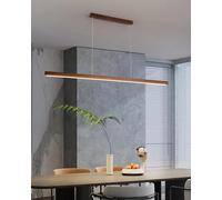 Aioneer Modern Linear Pendant Lamp with Remote Control Dimmable Wood Dining Table Chandelier for Dining Room Kitchen And Office-Wood-1-80cm