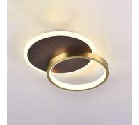 Aioneer Moderna Plafoniera A LED da Soffitto, Design Geometrico Nordico, Venature del Legno di Noce E Anello Dorato, Dimmerabile Tricolore, Ultra Sottile per Camera da Letto, STU-Circle