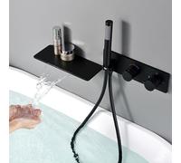 Aioneer Rubinetto per Vasca A Cascata, Miscelatore Termostatico per Doccia, Rubinetti per Vasca in Ottone con Doccetta A Mano con Asta Tonda, Rubinetti per Vasca Moderni con Atta-Black