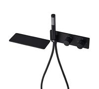 Aioneer Rubinetto per Vasca da Bagno A Cascata con Doccetta, Rubinetto Termostatico per Vasca da Bagno A Parete, Rubinetto per Vasca in Ottone, Miscelatore A Doppia Maniglia con -Black