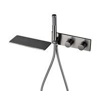 Aioneer Rubinetto per Vasca da Bagno A Cascata con Doccetta, Rubinetto Termostatico per Vasca da Bagno A Parete, Rubinetto per Vasca in Ottone, Miscelatore A Doppia Maniglia con -Gray