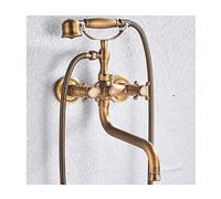 Aioneer Rubinetto per Vasca da Bagno A Naso Lungo con Doccetta, Miscelatore Multifunzionale A Parete in Ottone Anticato, Doppia Maniglia A Croce, Set Doccia A Forma di Telefono C-Antique a