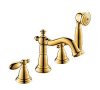 Aioneer Rubinetto per Vasca da Bagno con Acqua Calda E Fredda, Miscelatore per Vasca da Bagno in Ottone Montato sul Ponte, 3 Maniglie, 5 Fori, Set Rubinetto per Vasca da Bagno Co-Gold