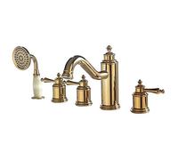 Aioneer Rubinetto per Vasca da Bagno con Acqua Calda E Fredda, Miscelatore per Vasca da Bagno in Ottone Montato sul Ponte, 3 Maniglie, 5 Fori, Set Rubinetto per Vasca da Bagno Co-Gold