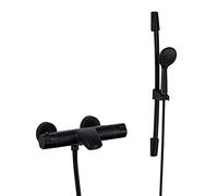 Aioneer Rubinetto per Vasca da Bagno con Doccetta, Rubinetto Termostatico per Vasca da Bagno, Rubinetto per Vasca da Bagno A Parete, Rubinetto per Vasca in Ottone, Miscelatore A -Black