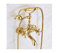 Aioneer Rubinetto per Vasca da Bagno in Oro Antico con Acqua Calda E Fredda, Rubinetto per Vasca A Doppia Maniglia, Rubinetto per Vasca in Ottone, Miscelatore A Parete con Doccet-Classic Style