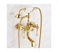 Aioneer Rubinetto per Vasca da Bagno in Oro con Acqua Calda E Fredda, Rubinetto per Vasca A Doppia Maniglia, Rubinetto per Vasca in Ottone, Miscelatore A Parete con Doccetta, Tip-Type B