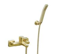 Aioneer Rubinetto per Vasca da Bagno in Oro Spazzolato, Rubinetto per Vasca da Bagno in Ottone, Rubinetto per Vasca da Bagno A Parete, Miscelatore Multifunzionale con Doccetta