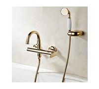 Aioneer Rubinetto per Vasca da Bagno in Ottone, Set di Riempimento per Vasca, Miscelatore per Doccia da Parete, Maniglia Singola Multifunzionale, con Doccetta, Oro Zirconio