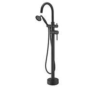 Aioneer Rubinetto per Vasca da Bagno, Rubinetto per Vasca da Bagno Indipendente con Doccetta, Rubinetto per Vasca A 2 Maniglie, Rubinetto per Vasca da Pavimento, Miscelatore in O-Black