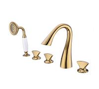 Aioneer Rubinetto per Vasca Romano, Rubinetto per Vasca A 5 Fori, Rubinetto per Bagno Montato sul Ponte, Set di Rubinetti per Doccia in Ottone con Doccetta Estraibile, Miscelator-Titanium Gold