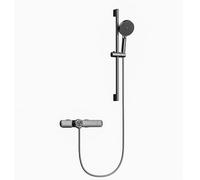 Aioneer Rubinetto Termostatico per Vasca da Bagno A Parete con Doccetta, Set Rubinetto per Vasca da Bagno, Cascata, Riempitore per Vasca con Asta Doccia Sollevabile, Maniglia sin-Gray