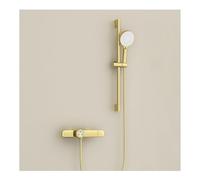 Aioneer Rubinetto Termostatico per Vasca da Bagno A Parete con Doccetta, Set Rubinetto per Vasca da Bagno, Cascata, Riempitore per Vasca con Asta Doccia Sollevabile, Maniglia sin-Brushed Gold