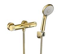 Aioneer Rubinetto Termostatico per Vasca, Soffione Doccia, Rubinetto per Vasca A Cascata con Doccetta A 3 modalità, Rubinetto per Vasca da Parete in Oro Spazzolato, Rubinetto per