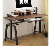 Aioneer Scrivania Regolabile In Altezza Con Piano Curvo E Vassoio Per Tastiera, Supporto Per Computer Marrone Per Ufficio Domestico, 43,3 Pollici/110 Cm-One Color-55in/140cm