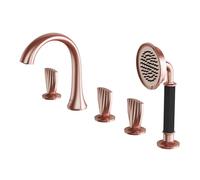 Aioneer Set Miscelatore per Vasca da Bagno Nero con Valvola Deviatrice - Rubinetto per Vasca in Ottone A 5 Fori con Soffione E Flessibile - Rubinetto per Bagno Moderno per Un'Esp-Rose Gold