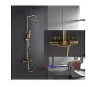 Aioneer Sistema Doccia A Cascata Termostatico in Oro Spazzolato, Set Rubinetto Doccia A Parete, Set Doccia Multifunzione con Soffione, Doccetta, Beccuccio per Vasca, A-B