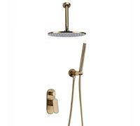 Aioneer Sistema Doccia A Pioggia con Soffione, Set Rubinetto Doccia in Oro Spazzolato, Set Doccia Combinato in Ottone Montato A Soffitto, Miscelatore A Pioggia con Maniglia Singo-10 inch