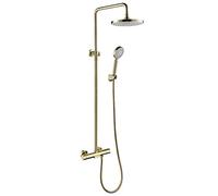 Aioneer Sistema Doccia A Pioggia da 8 Pollici, Set Completo di Rubinetto Doccia in Oro Spazzolato, Set Doccia Termostatico Completo, Miscelatore Doccia A Pioggia in Ottone con Be-Style B
