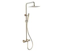 Aioneer Sistema Doccia A Pioggia, Set Rubinetto Doccia A Parete, Set Doccia Combinato in Ottone, Miscelatore A Pioggia A Doppia Maniglia con Soffione Rettangolare, Doccetta, Becc-Brushed Gold