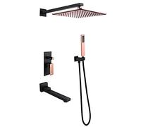 Aioneer Sistema Doccia A Pioggia, Set Rubinetto Doccia da 10 Pollici con Beccuccio per Vasca, Set Doccia Combinato in Ottone A Parete, Miscelatore A Pioggia con Maniglia Singola,-Rose Gold And Black