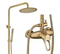 Aioneer Sistema Doccia A Pioggia, Set Rubinetto Doccia in Oro Spazzolato, Set Doccia Combinato A Parete, Miscelatore Doccia A Pioggia in Ottone con Soffione da 8 Pollici, Doccett