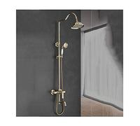 Aioneer Sistema Doccia con Rubinetto Doccia in Ottone A Parete per Acqua Calda E Fredda, Set Doccia Multifunzione con Maniglia Singola Liscia, Doccetta, Soffione Doccia Rotondo, Gold