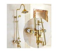 Aioneer Sistema Doccia da 8 Pollici in Oro con Rubinetto Doccia A Parete per Acqua Calda E Fredda, Set Doccia Multifunzione con Beccuccio per Vasca, Soffione Doccia, Doccetta