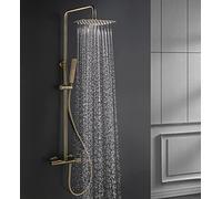 Aioneer Sistema Doccia di Lusso in Oro Spazzolato - Miscelatore Termostatico A Parete con Soffione A Pioggia da 8" E Doccetta, Rubinetti Deviatori in Ottone per Un Elegante Aggio-F