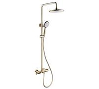 Aioneer Sistema Doccia in Oro Spazzolato - Rubinetti Termostatici di Lusso A Parete, Soffione Doccia A Pioggia da 8" E Miscelatore Deviatore Portatile, Set Doccia da Bagno in Ott-A-E
