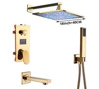 Aioneer Sistema Doccia LED di Lusso con Controllo Digitale LCD Intelligente, Set Doccia Multifunzione con Soffione, Doccetta, Rubinetto per Vasca, 10 Pollici-16 inch