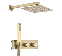 Aioneer Sistema Doccia Nascosto, Set Doccia A 2 Funzioni in Oro Spazzolato, Set Rubinetto Doccia da 10/12 Pollici, Set Soffione Doccia Quadrato in Acciaio Inossidabile 304, Corpo-Brushed Gold 12in