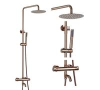 Aioneer Sistema Doccia Termostatico, Set Rubinetto Doccia A Parete, Set Miscelatore Bagno con Soffione Doccia A Pioggia, Doccetta, Beccuccio per Vasca, Oro Rosa