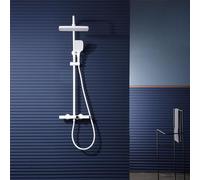 Aioneer Sistema Doccia Termostatico, Sistema Moderno E Semplice con Soffione A Pioggia A Vista, Set Completo di Rubinetto Doccia con Design A Orologio da Tasca, Rubinetto per Vas-White